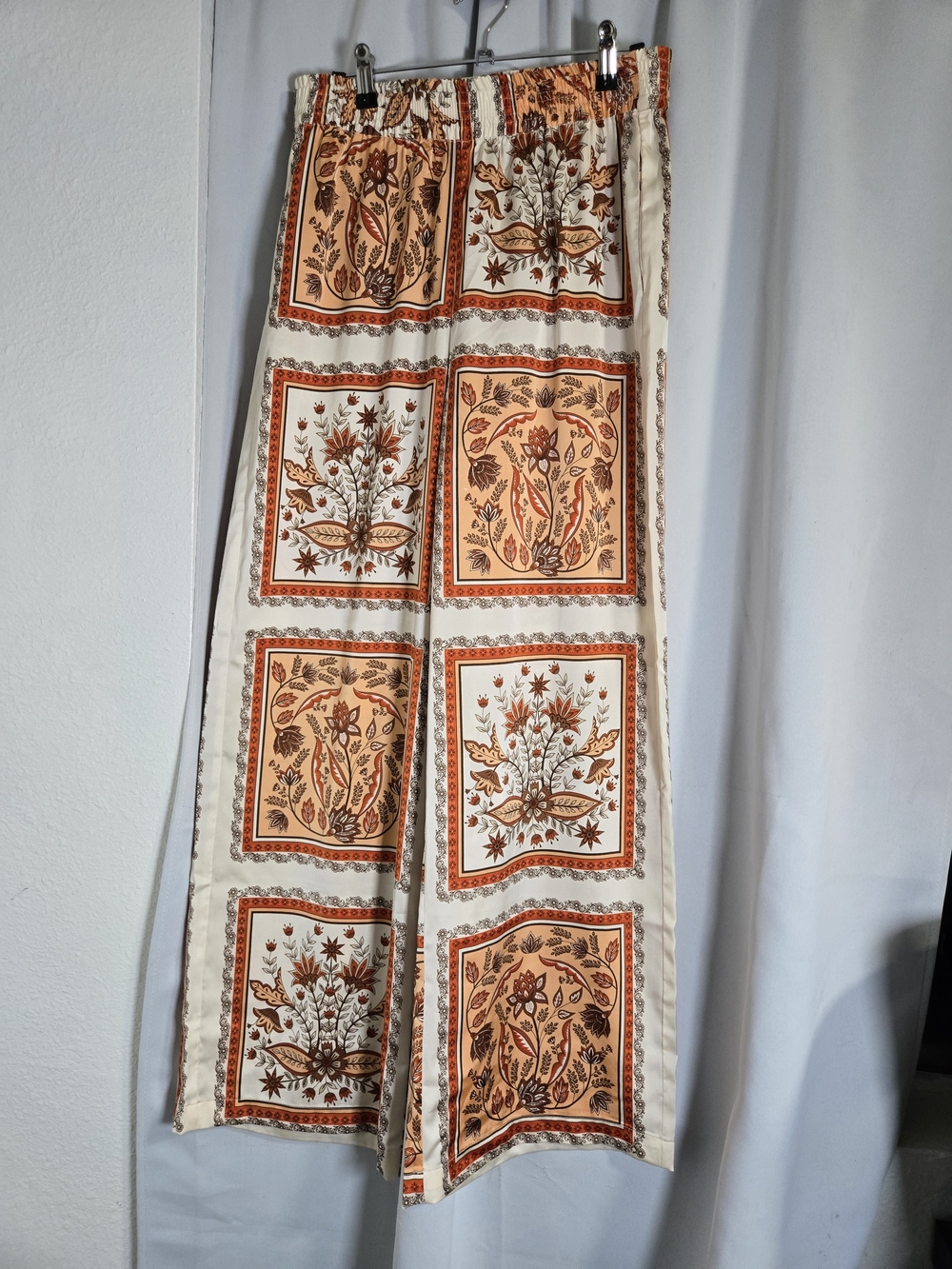 Rachel Zoe Cream and Orange Printed Wide-Leg Trousers
